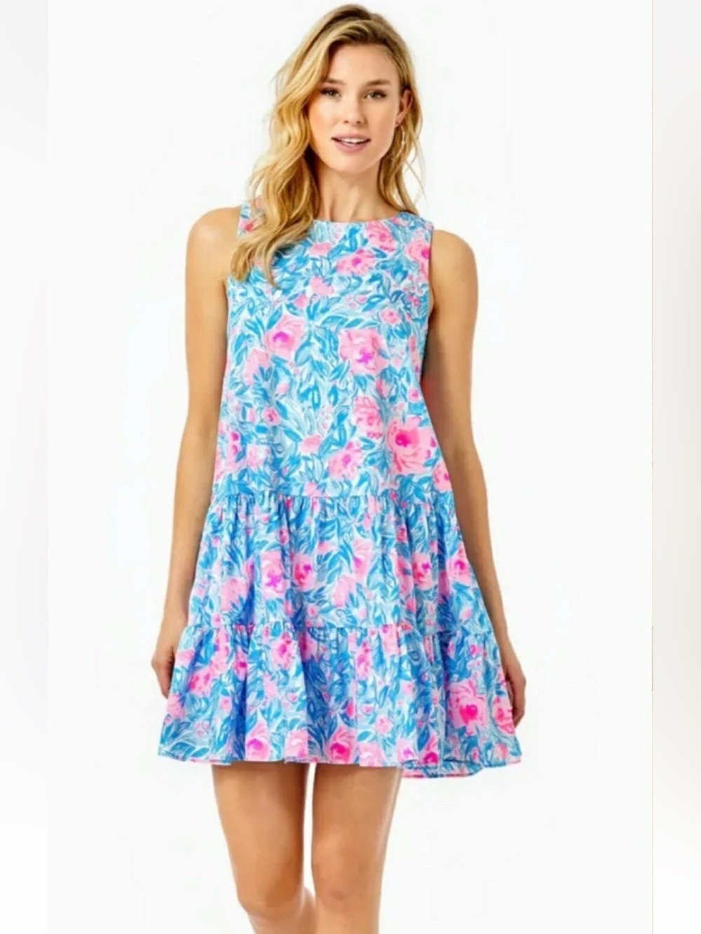 Lilly Pulitzer Trina Dress In Bondi Blue My Little Peony floral Print Size Small - Picture 13 of 13